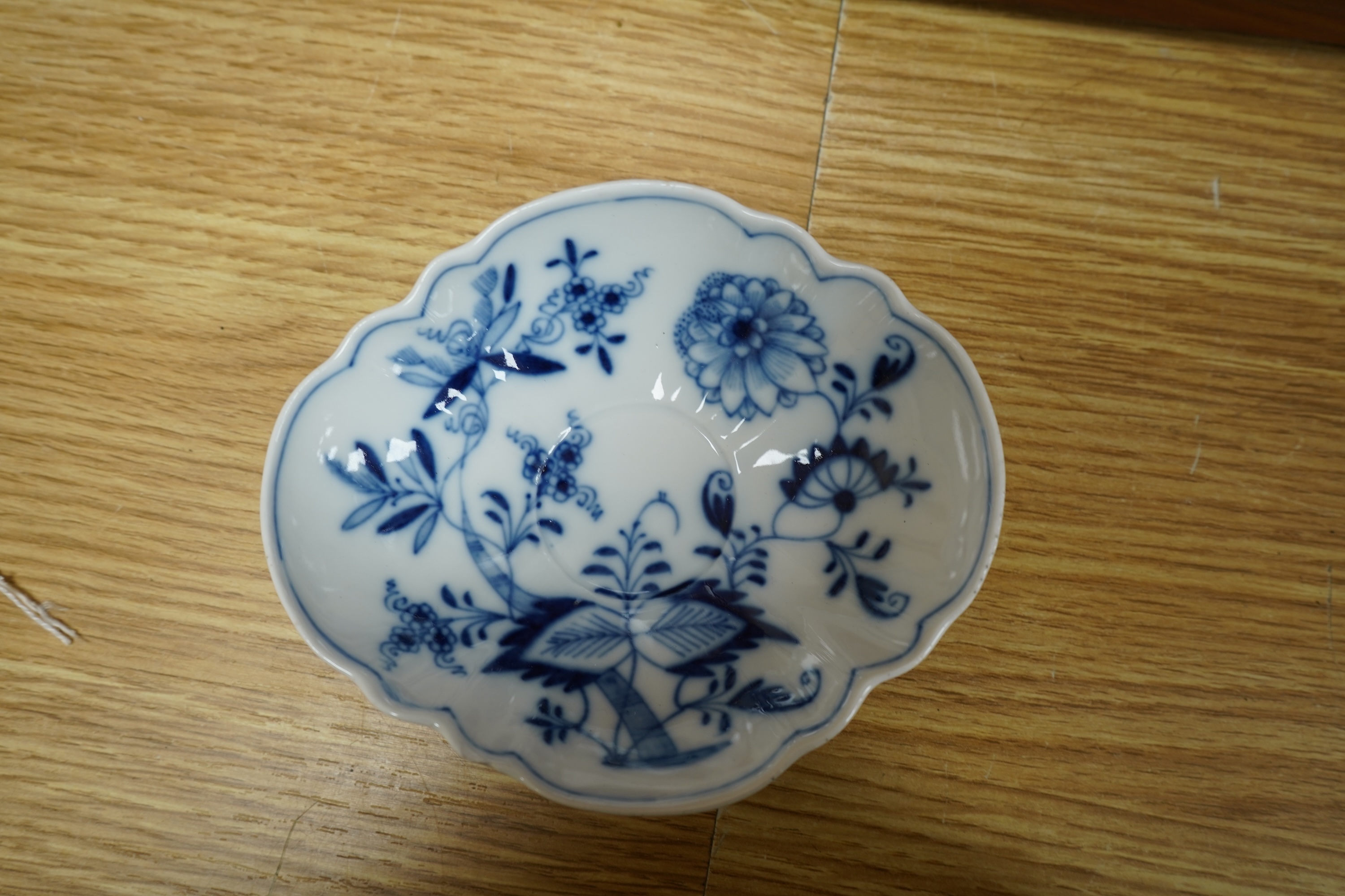 A collection of Meissen style blue and white china and various of nodding figures etc. largest item dish 21cm diameter